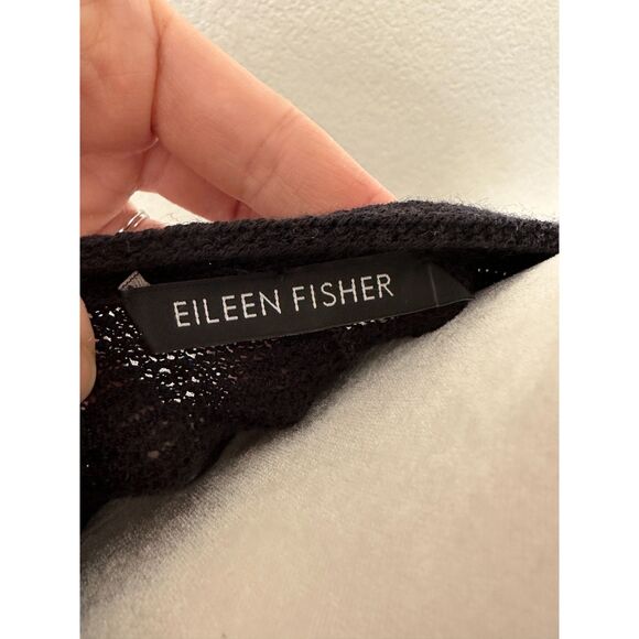 Eileen Fisher Sweater Dress S Wool Rib Knit Elbow Sleeve High-Low Tunic Black - Picture 7 of 9